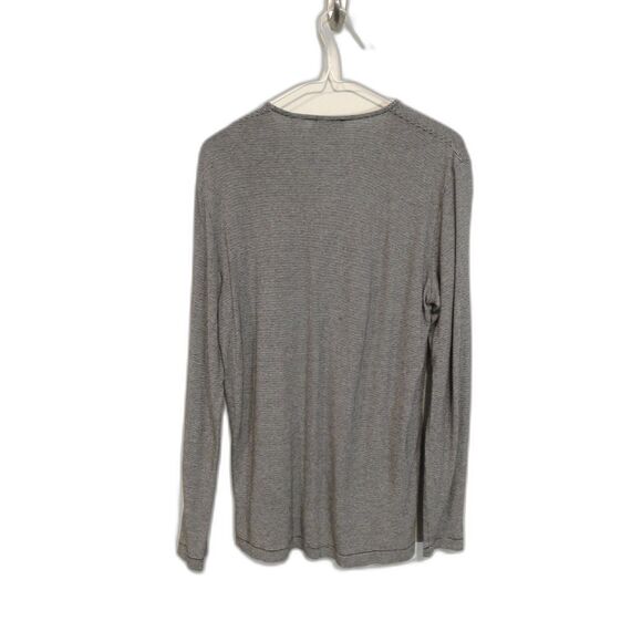 Theory Striped Henley Shirt in Viscose-Silk - Black/Natural M - Picture 4 of 7